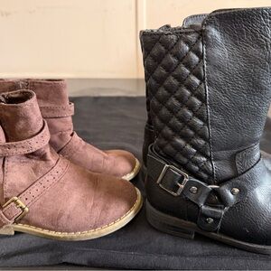 Girls' Two-Pair Boot Set - Black Quilted & Brown Suede-Look